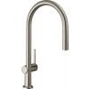 Hansgrohe Focus M54 210 Смеситель для кухни с изогнутым изливом и выдвижной лейкой 1-струйный, нержавеющая сталь (72802800)