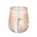 Home4You LULU Candle Holder D12xH14cm, pink, with feathers (84834)