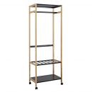 Home4You Clothes Rack FOREST 60x38xH170cm, on Wheels, 3 Shelves, Steel/Wood, Black/Natural (13963)