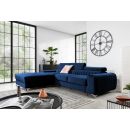 Eltap Grayson Velvet Corner Pull-Out Sofa 205x278x92cm, Blue (CO-GRA-LT-40VE)