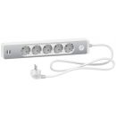 Schneider Electric ST945U1WA Extension Cord with Grounding and Switch 5-V, 2USB, 1.5m, White/Silver