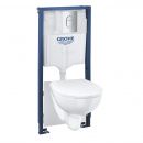 Grohe komplekts - Iebūvējamais Tualetes Pods BauCeramic Rimless ar vāku Soft Close, rāmis h=1130 mm, taustiņš Arena Cosmo hroms, stiprinājumi + blīve, 39902000