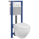 Cersanit Aqua B39 Built-in Toilet Bowl with Rimfree Mounting Frame with Horizontal Outlet, Duroplast (Soft Close) Seat, White Rim S701-293, 85530 PRP