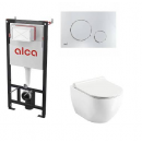 Ravak 5 in 1 set: UniChrome Rim Off Built-in Toilet Bowl + SoftClose seat + Alca Built-in Frame + ALCA M671 flush button + wall noise seal, KOMP-ALCA13