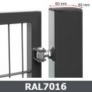 Square profile gate post 60x60mm, grey (RAL7016)