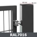 Square profile gate post 80x80mm, grey (RAL7016)