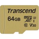 Transcend GUSD500S Micro SD карта памяти 95MB/s, с адаптером SD, золотая