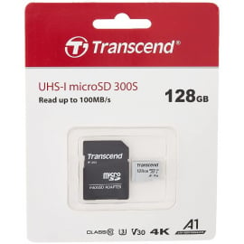 Atmiņas Karte Transcend GUSD300S-A Micro SD 95MB/s, Ar SD Adapteri Sudraba | Atmiņas kartes ➟ prof.lv