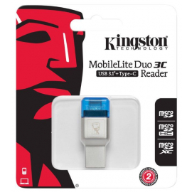 Ārējais Atmiņas Karšu Lasītājs Kingston MobileLite Duo 3C USB-C, Sudraba | Atmiņas karšu lasītāji ➟ prof.lv