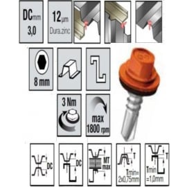 Pašurbjošas skrūves Etanco ar EPDM paplāksni 4,8x19mm, tērauda lokšņu pieskrūvēšanai pie tērauda konstrukcijām (līdz 3mm) (250 gab) | Sendvičpaneļu, jumtu skrūves ➟ prof.lv