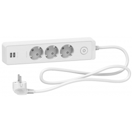 Bloka Pagarinātājs Schneider Electric ST943U1W Ar Zemējumu Un Slēdzi 3-V, 2USB, 1.5m, Balts | Bloka pagarinātāji ➟ prof.lv