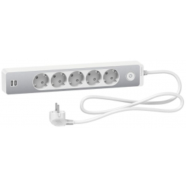 Bloka Pagarinātājs Schneider Electric ST945U1WA Ar Zemējumu Un Slēdzi 5-V, 2USB, 1.5m, Balts/Sudraba | Bloka pagarinātāji ➟ prof.lv