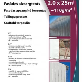 Pārklājs sastatnēm 2x25m, 110g/m² (001322) | Nožogojuma aizsargsieti ➟ prof.lv