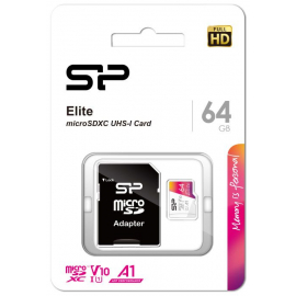 Atmiņas Karte Silicon power SP064GBSTXBV1V20SP Micro SD 64GB, Ar SD Adapteri Balta/Rozā | Atmiņas kartes ➟ prof.lv