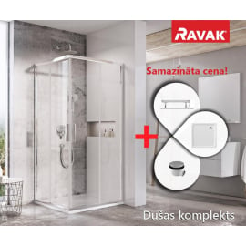 Ravak SET 10 Komplekts Blix Slim BLSRV2-90 Dušas kabīne 90x90cm H=195cm  Caurspīdīga, Hromēta Ar Paliktni Perseus Pro (23SETBLS7)  | Dušas kabīnes ➟ prof.lv