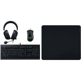 Klaviatūra + Pele + austiņas + paliktnis Razer Power Up Bundle V2 (Cynosa Lite+Gigantus V2 Large+DeathAdder Essential+BlackShark V2) US Melna (RZ85-02742300-B3M1) | Klaviatūras ➟ prof.lv