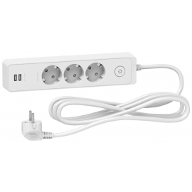 Bloka Pagarinātājs Schneider Electric ST943U3W Ar Zemējumu Un Slēdzi 3-V, 2USB, 3m, Balts | Bloka pagarinātāji ➟ prof.lv